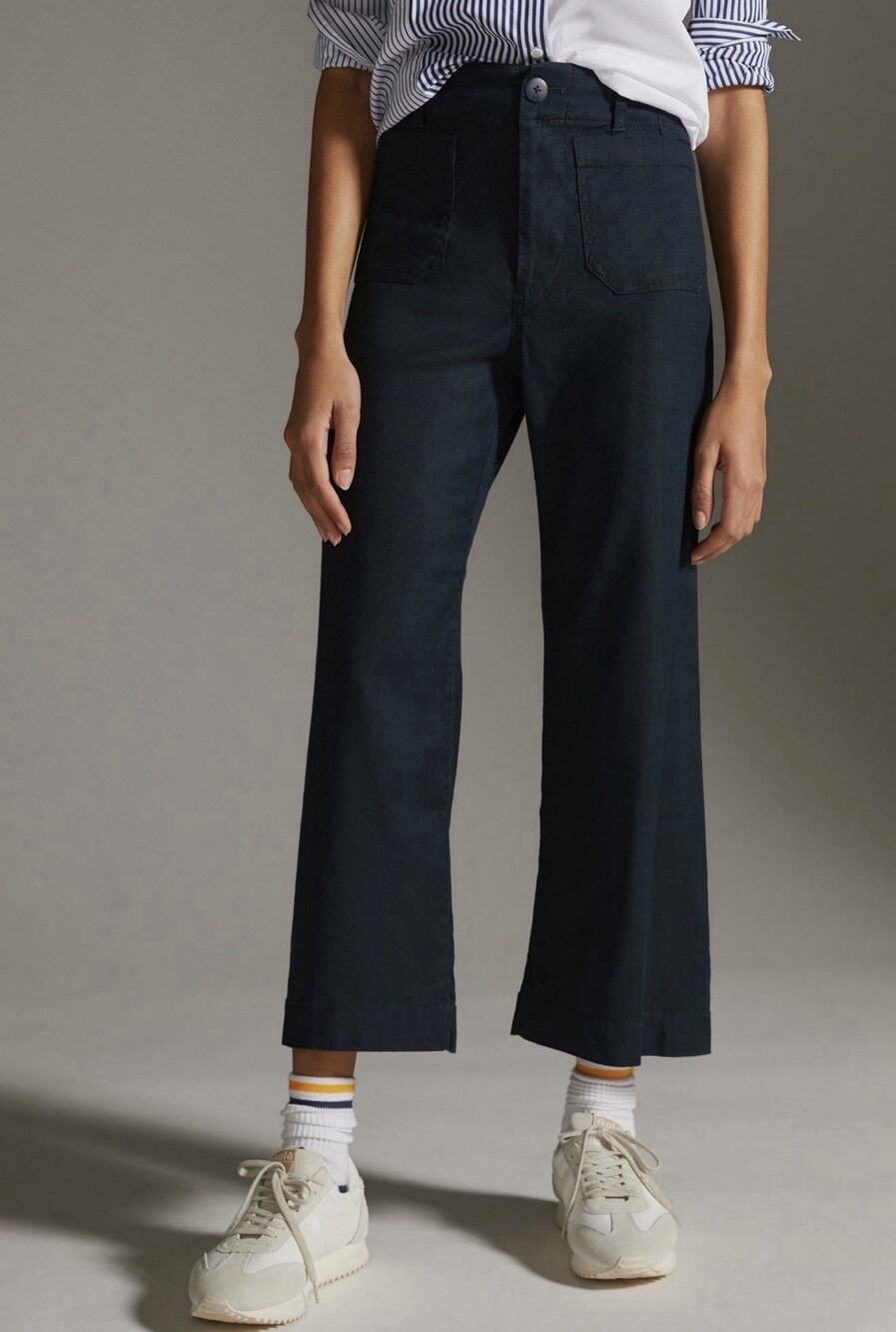 Anthropologie Maeve Women’s Colette Cropped Linen Wide Leg Pants Blue Size 27
